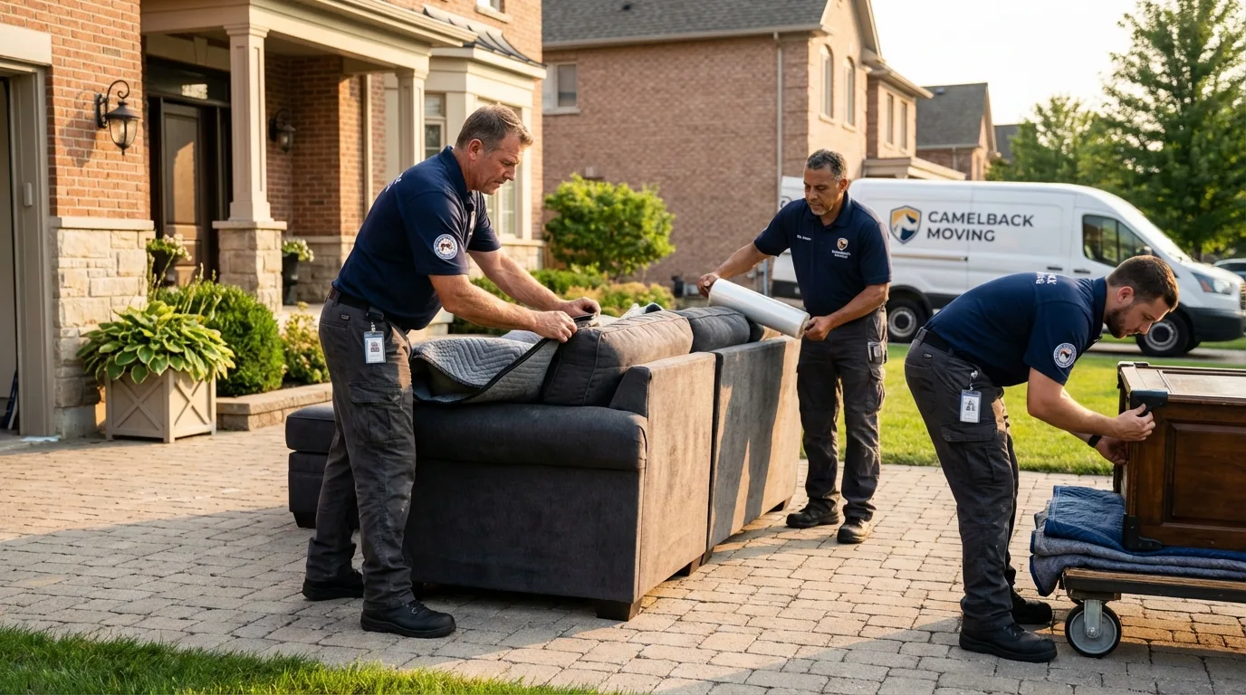 Large estate moving crew wrapping furniture in Camden, OH